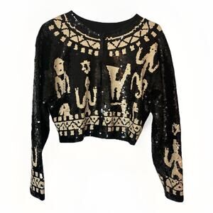 Adrienne Vittadini Sequined Jacket Lizards And Llama Bolero Jacket Black M/L